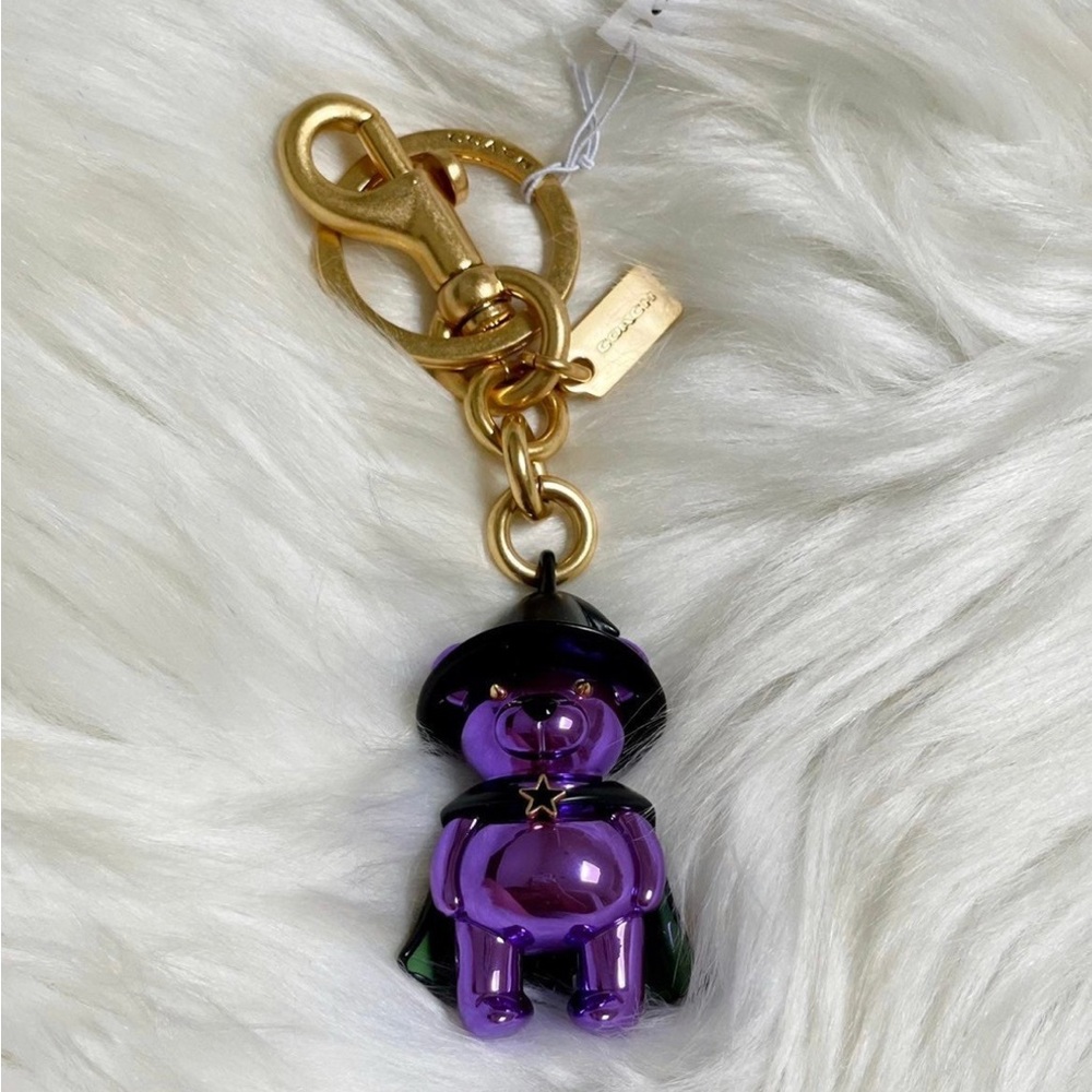 NWT Coach Halloween Witch Bear Charm In Purple with packaging - Picture 2 of 11
